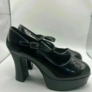 Funtasma Mary Jane Black Patent Leather Chunky Platform Heels Shoes Womens 9 NEW
